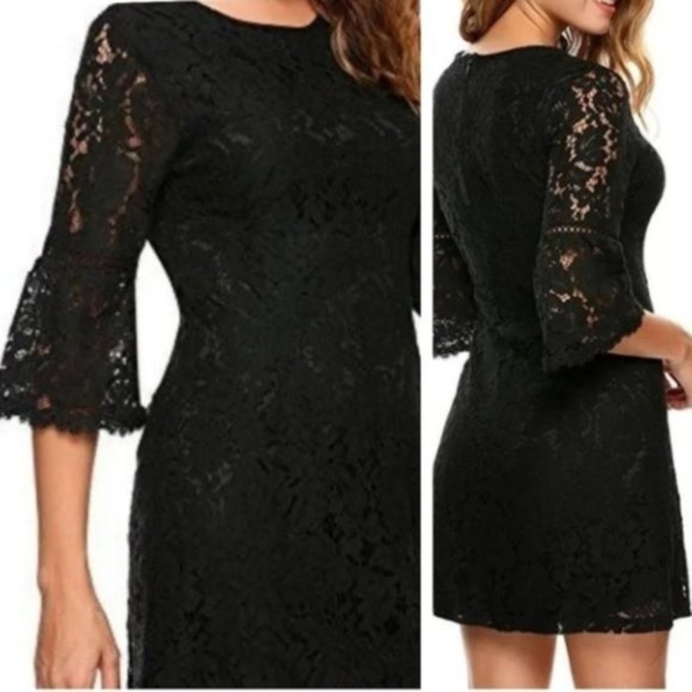Zeagoo Black Lace Dress | 3/4 Sleeve | Medium - Picture 2 of 4
